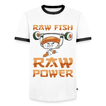 Cuisine japonaise Sushi Lovers Bodybuilders - T-shirt contrasté Homme - blanc/noir - Devant - AI Model Female 172 light (172cm) & AI Model Male 178 dark (178cm)