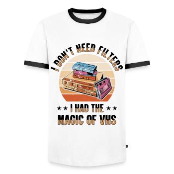Vintage Movie Lover Retro Vhs Cassette 80s 90s - Men's Ringer Shirt - white/black - Front - AI Model Female 172 light (172cm) & AI Model Male 178 dark (178cm)