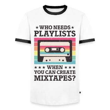 Vintage Music Lover Retro Cassette 80s 90s - Men's Ringer Shirt - white/black - Front - AI Model Female 172 light (172cm) & AI Model Male 178 dark (178cm)