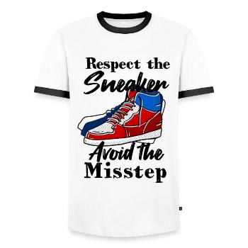 Shoe Collector Shoemaker Sneaker Addict - Men's Ringer Shirt - white/black - Front - AI Model Female 172 light (172cm) & AI Model Male 178 dark (178cm)