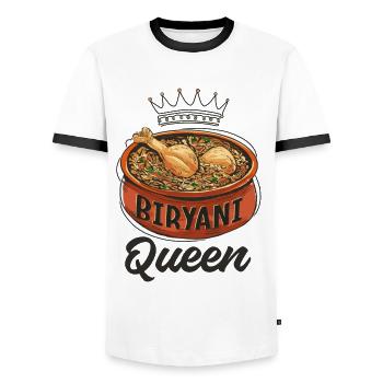 Foodies indiens, Biryani, Amoureux, - T-shirt contrasté Homme - blanc/noir - Devant - AI Model Female 172 light (172cm) & AI Model Male 178 dark (178cm)