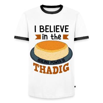 Cadeaux pour les gourmets de Thadig - T-shirt contrasté Homme - blanc/noir - Devant - AI Model Female 172 light (172cm) & AI Model Male 178 dark (178cm)