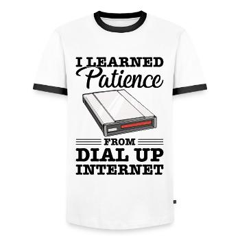 90er Jahre Nostalgie Retro 90er Jahre Dial Up - Männer Kontrast-T-Shirt - Weiß/Schwarz - Vorne - AI Model Female 172 light (172cm) & AI Model Male 178 dark (178cm)
