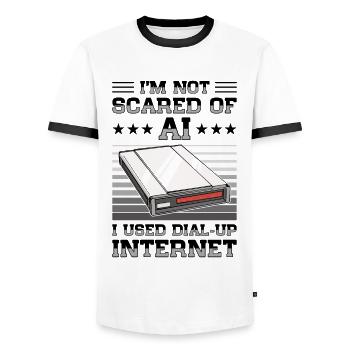 90er Jahre Nostalgie Retro 90er Jahre Dial Up - Männer Kontrast-T-Shirt - Weiß/Schwarz - Vorne - AI Model Female 172 light (172cm) & AI Model Male 178 dark (178cm)