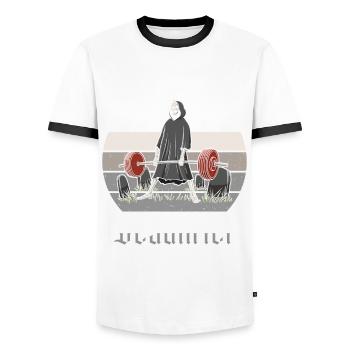 Deadlifter Skeleton Bodybuilding Fitness Workout - T-shirt contrasté Homme - blanc/noir - Devant - AI Model Female 172 light (172cm) & AI Model Male 178 dark (178cm)