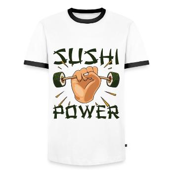 Japanisches Essen Sushi Gym Nigiri Sushi Roll - Männer Kontrast-T-Shirt - Weiß/Schwarz - Vorne - AI Model Female 172 light (172cm) & AI Model Male 178 dark (178cm)