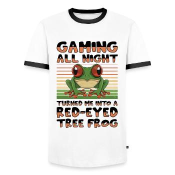 Propriétaire d’un amateur d’amphibiens avec un - T-shirt contrasté Homme - blanc/noir - Devant - AI Model Female 172 light (172cm) & AI Model Male 178 dark (178cm)