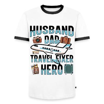 Travel Job Travel Bug Profession Holiday Travel Agency - Men's Ringer Shirt - white/black - Front - AI Model Female 172 light (172cm) & AI Model Male 178 dark (178cm)