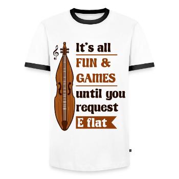 musical instrument, musician, dulcimer player, - Men's Ringer Shirt - white/black - Front - AI Model Female 172 light (172cm) & AI Model Male 178 dark (178cm)