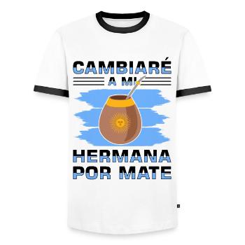 Argentinien-Flagge Argentinischer Yerba Mate Tee - Männer Kontrast-T-Shirt - Weiß/Schwarz - Vorne - AI Model Female 172 light (172cm) & AI Model Male 178 dark (178cm)