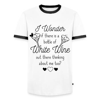 White Wine Sauvignon Blanc Wine Drinker Wine - Men's Ringer Shirt - white/black - Front - AI Model Female 172 light (172cm) & AI Model Male 178 dark (178cm)