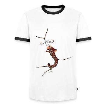 Küssen Meereskreatur Unterwasser-Tentakel - Männer Kontrast-T-Shirt - Weiß/Schwarz - Vorne - AI Model Female 172 light (172cm) & AI Model Male 178 dark (178cm)