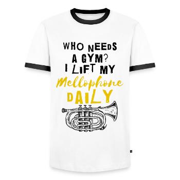 Mellophonist, Musical Instrument Orchestra, - Men's Ringer Shirt - white/black - Front - AI Model Female 172 light (172cm) & AI Model Male 178 dark (178cm)