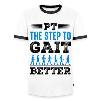 PT Physiotherapie Physiotherapeutin Job - Männer Kontrast-T-Shirt - Weiß/Schwarz - Vorne - AI Model Female 172 light (172cm) & AI Model Male 178 dark (178cm)