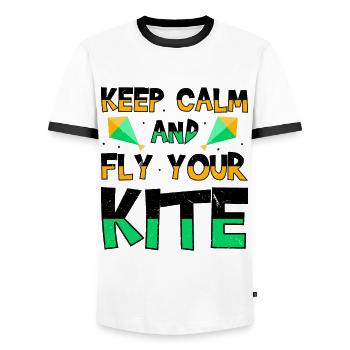 Fliege einen Drachen Hobby Wind Kiteboard Lustiges - Männer Kontrast-T-Shirt - Weiß/Schwarz - Vorne - AI Model Female 172 light (172cm) & AI Model Male 178 dark (178cm)