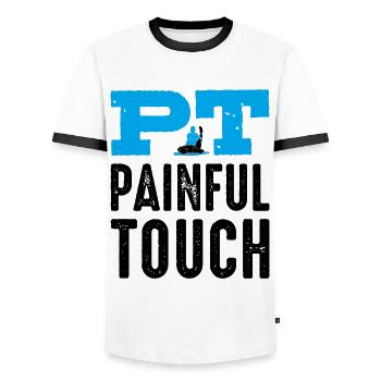 PT Physiotherapie Physiotherapeutin Job - Männer Kontrast-T-Shirt - Weiß/Schwarz - Vorne - AI Model Female 172 light (172cm) & AI Model Male 178 dark (178cm)