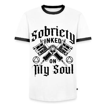 Sobriety, addiction, recovery, alcoholics, - Men's Ringer Shirt - white/black - Front - AI Model Female 172 light (172cm) & AI Model Male 178 dark (178cm)