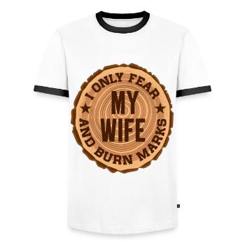 Pyrography Wood Burning Pyrograph Wood Burner - Men's Ringer Shirt - white/black - Front - AI Model Female 172 light (172cm) & AI Model Male 178 dark (178cm)