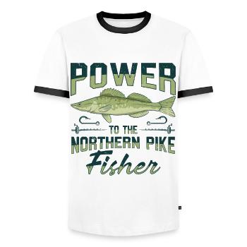 Fischer Fischfänger Fischer Nordischer Hecht - Männer Kontrast-T-Shirt - Weiß/Schwarz - Vorne - AI Model Female 172 light (172cm) & AI Model Male 178 dark (178cm)