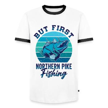 Fisherman Fisherman Fisherman Nordic Pike - Men's Ringer Shirt - white/black - Front - AI Model Female 172 light (172cm) & AI Model Male 178 dark (178cm)