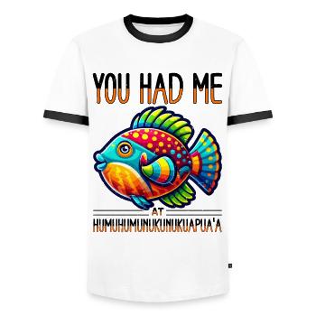 Humuhumunukunukuapua'a Reef Triggerfish - Men's Ringer Shirt - white/black - Front - AI Model Female 172 light (172cm) & AI Model Male 178 dark (178cm)