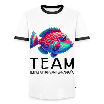 Humuhumunukunukuapua'a Reef Triggerfish - Men's Ringer Shirt - white/black - Front - AI Model Female 172 light (172cm) & AI Model Male 178 dark (178cm)