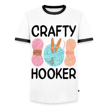 Conception drôle au Crochet - T-shirt contrasté Homme - blanc/noir - Devant - AI Model Female 172 light (172cm) & AI Model Male 178 dark (178cm)