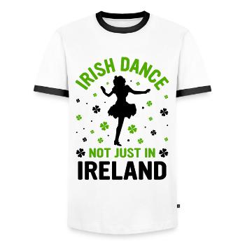 Irish Dance Irish Dancing - Men's Ringer Shirt - white/black - Front - AI Model Female 172 light (172cm) & AI Model Male 178 dark (178cm)