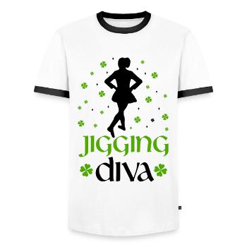 Irish Dance Irish Dancing - Men's Ringer Shirt - white/black - Front - AI Model Female 172 light (172cm) & AI Model Male 178 dark (178cm)