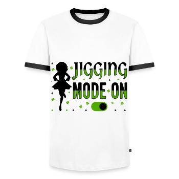 Irish Dance Irish Dancing - Men's Ringer Shirt - white/black - Front - AI Model Female 172 light (172cm) & AI Model Male 178 dark (178cm)