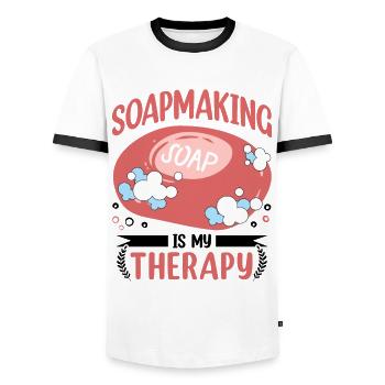 Soap Bath Soap Natural Soap - Men's Ringer Shirt - white/black - Front - AI Model Female 172 light (172cm) & AI Model Male 178 dark (178cm)