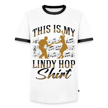 Lindy Hop Swing Dance - Männer Kontrast-T-Shirt - Weiß/Schwarz - Vorne - AI Model Female 172 light (172cm) & AI Model Male 178 dark (178cm)