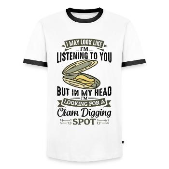 Moules Fruits de mer - T-shirt contrasté Homme - blanc/noir - Devant - AI Model Female 172 light (172cm) & AI Model Male 178 dark (178cm)