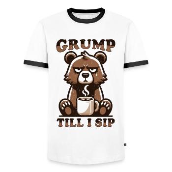 Grumpy bear with coffee - Men's Ringer Shirt - white/black - Front - AI Model Female 172 light (172cm) & AI Model Male 178 dark (178cm)