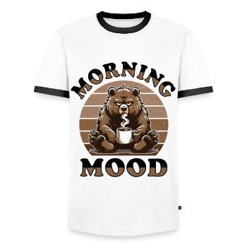 Grumpy bear with coffee - Men's Ringer Shirt - white/black - Front - AI Model Female 172 light (172cm) & AI Model Male 178 dark (178cm)