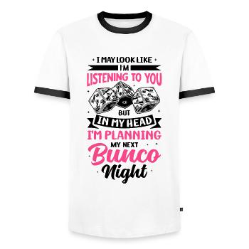 Bunco Squad Bunco Dice Bunco Game Night - Men's Ringer Shirt - white/black - Front - AI Model Female 172 light (172cm) & AI Model Male 178 dark (178cm)