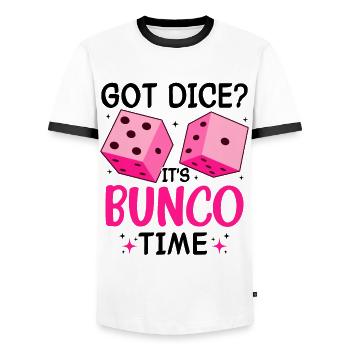 Bunco Squad Bunco Dice Bunco Game Night - Men's Ringer Shirt - white/black - Front - AI Model Female 172 light (172cm) & AI Model Male 178 dark (178cm)