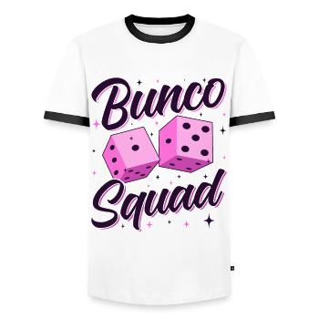 Bunco Squad Bunco Dice Bunco Game Night - Men's Ringer Shirt - white/black - Front - AI Model Female 172 light (172cm) & AI Model Male 178 dark (178cm)