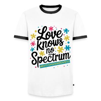 Love Knows No Spectrum Autism Consciousness - Men's Ringer Shirt - white/black - Front - AI Model Female 172 light (172cm) & AI Model Male 178 dark (178cm)