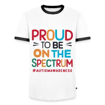 Fier d’être sur le spectre de la sensibilisation à l’autisme - T-shirt contrasté Homme - blanc/noir - Devant - AI Model Female 172 light (172cm) & AI Model Male 178 dark (178cm)