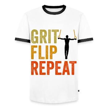 Wrestling Design for Ring Gymnasts - Men's Ringer Shirt - white/black - Front - AI Model Female 172 light (172cm) & AI Model Male 178 dark (178cm)
