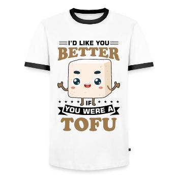 Vegan Vegetarier Design für einen Tofu Fan - Männer Kontrast-T-Shirt - Weiß/Schwarz - Vorne - AI Model Female 172 light (172cm) & AI Model Male 178 dark (178cm)