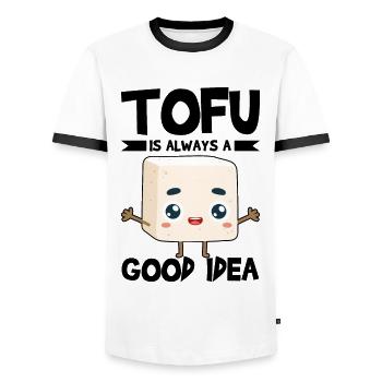 Vegan Vegetarier Design für einen Tofu Fan - Männer Kontrast-T-Shirt - Weiß/Schwarz - Vorne - AI Model Female 172 light (172cm) & AI Model Male 178 dark (178cm)