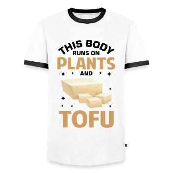 Vegan Vegetarier Design für einen Tofu Fan - Männer Kontrast-T-Shirt - Weiß/Schwarz - Vorne - AI Model Female 172 light (172cm) & AI Model Male 178 dark (178cm)