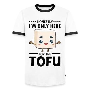 Vegan Vegetarier Design für einen Tofu Fan - Männer Kontrast-T-Shirt - Weiß/Schwarz - Vorne - AI Model Female 172 light (172cm) & AI Model Male 178 dark (178cm)