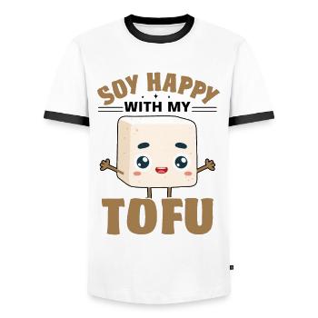 Vegan Vegetarier Design für einen Tofu Fan - Männer Kontrast-T-Shirt - Weiß/Schwarz - Vorne - AI Model Female 172 light (172cm) & AI Model Male 178 dark (178cm)