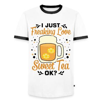 Sweet tea - Men's Ringer Shirt - white/black - Front - AI Model Female 172 light (172cm) & AI Model Male 178 dark (178cm)
