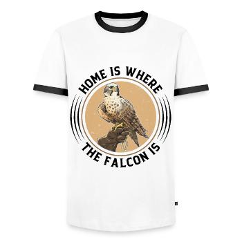 Dicton de Faucon Fauconnier - T-shirt contrasté Homme - blanc/noir - Devant - AI Model Female 172 light (172cm) & AI Model Male 178 dark (178cm)
