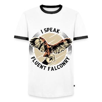 Dicton de Faucon Fauconnier - T-shirt contrasté Homme - blanc/noir - Devant - AI Model Female 172 light (172cm) & AI Model Male 178 dark (178cm)