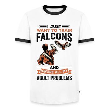 Dicton de Faucon Fauconnier - T-shirt contrasté Homme - blanc/noir - Devant - AI Model Female 172 light (172cm) & AI Model Male 178 dark (178cm)